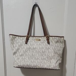 Michael Kors Signature Cream and Brown Tote